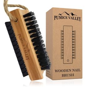 Wooden Cleaning Finger Nail Brush with Nylon Charcoal Bristles & Hanging Rope Double Sided Fingernail Brush for Scrubbing Fingernails and Toes Beechwo