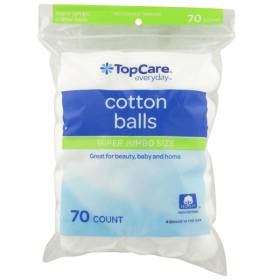 TopCare Super Jumbo Size Cotton Balls 70 Count 100% Pure Cotton Soft Gentle Absorbent Multipurpose Pack Of 6