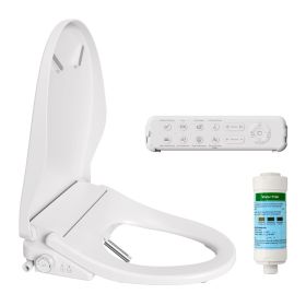 Smart Bidet Toilet Seat with Side Knob Adjustable Heated Seat with Water Temperature and Pressure Adjustment Portable Bidet with Automatic Nozzle Clea