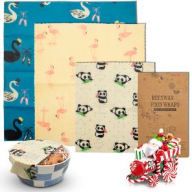 Reusable Beeswax Wrap S, M, L. Pack of 3 Beeswax Food Wraps with Animal Print. Washable Reusable Beeswax Food Wrap for Sandwiches