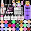 Acrylic Nail Kit, Nail Kit for Beginners with Everything, 24 Colors Glitter Acrylic Powder and Liquid Monomer Set, 200 Pcs Nail Tips