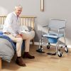 HOMCOM Rolling Shower Chair, Bedside Commode Wheelchair with Padded Seat, Backrest, for Seniors, Disabled, 300 lbs, Gray