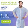 Disposable Lab Coat L. 35 GSM PP White Disposable Lab Coats for Adults. 1 Pack Knee-length Lab Coat with Long Sleeves, Elastic Wrists