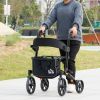 HOMCOM Senior Rollator Walker, Aluminum, Black, with Seat, Backrest, Adjustable Handle Height, and Storage Bag