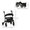 HOMCOM Senior Rollator Walker, Aluminum, Black, with Seat, Backrest, Adjustable Handle Height, and Storage Bag
