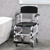 HOMCOM Commode Wheelchair, Rolling Shower Wheelchair with Wheels, Rectangle Detachable Bucket & Waterproof Design, 300 lbs