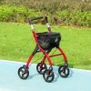 HOMCOM Upright Walker Rollator, Rolling Walker with Storage Bag, Tray, Dual Brakes, Adjustable Height, for Seniors, Red