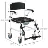 HOMCOM Commode Wheelchair, Rolling Shower Wheelchair with Wheels, Rectangle Detachable Bucket & Waterproof Design, 300 lbs